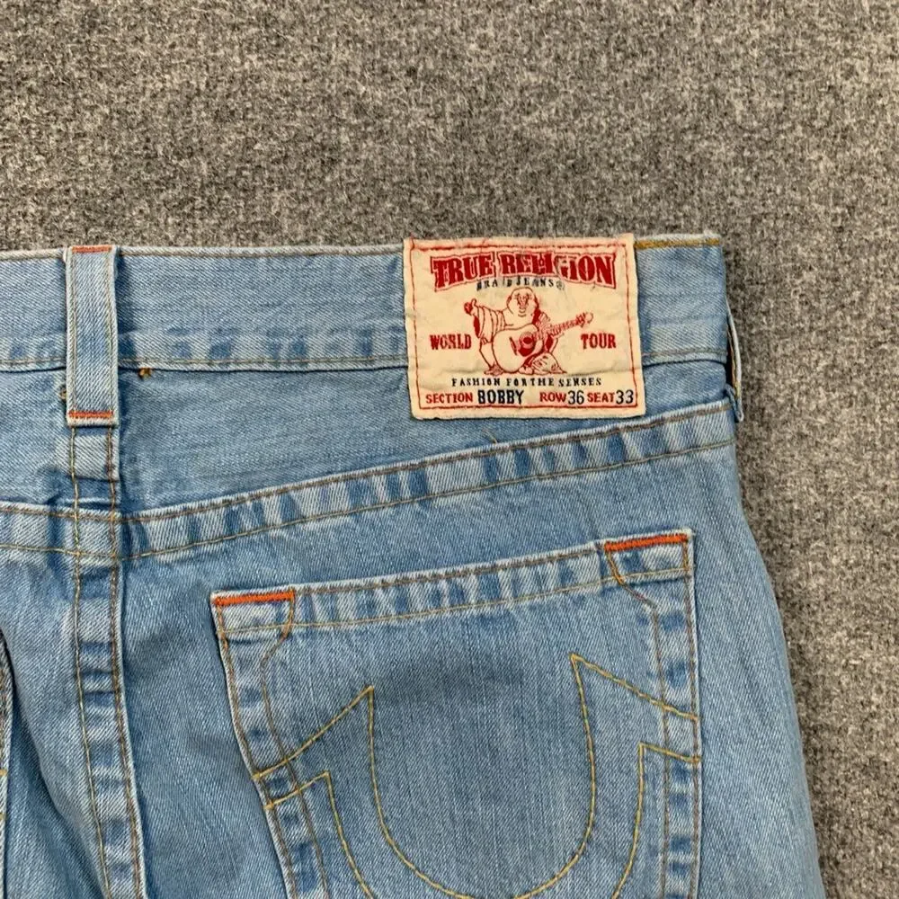 Vintage True Religion Jeans Mens 36 Blue Light‎ Wash Bobby Baggy Relaxed Loose